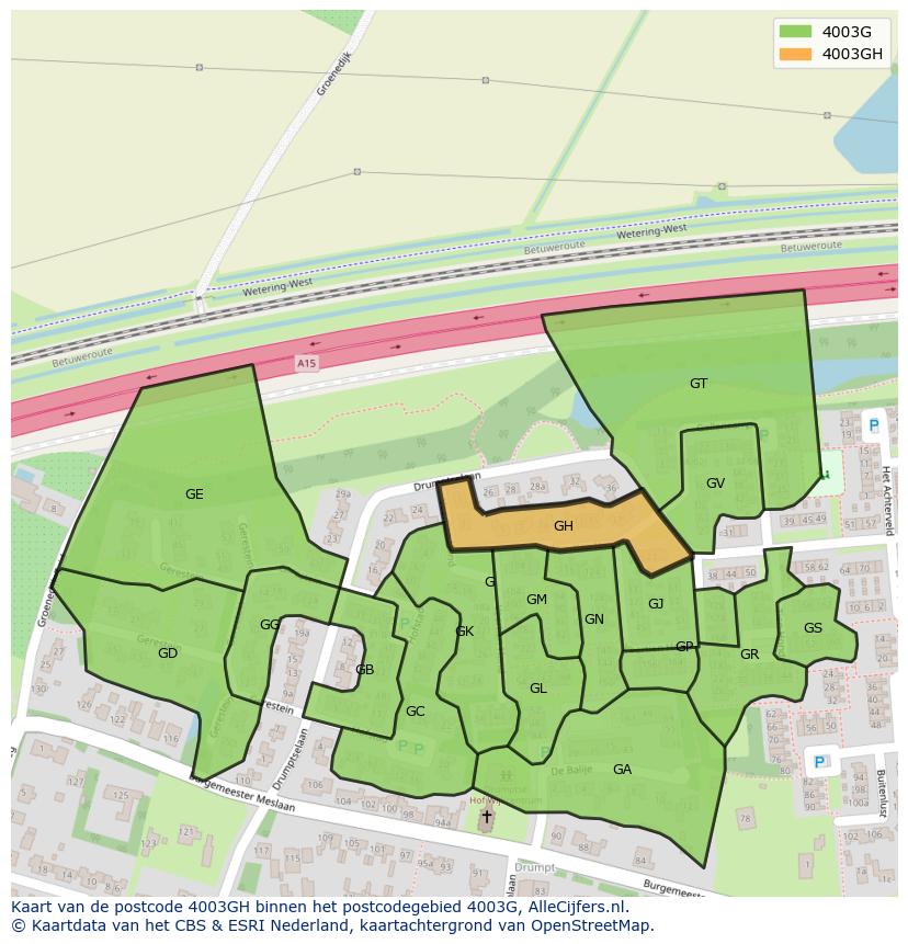 Afbeelding van het postcodegebied 4003 GH op de kaart.