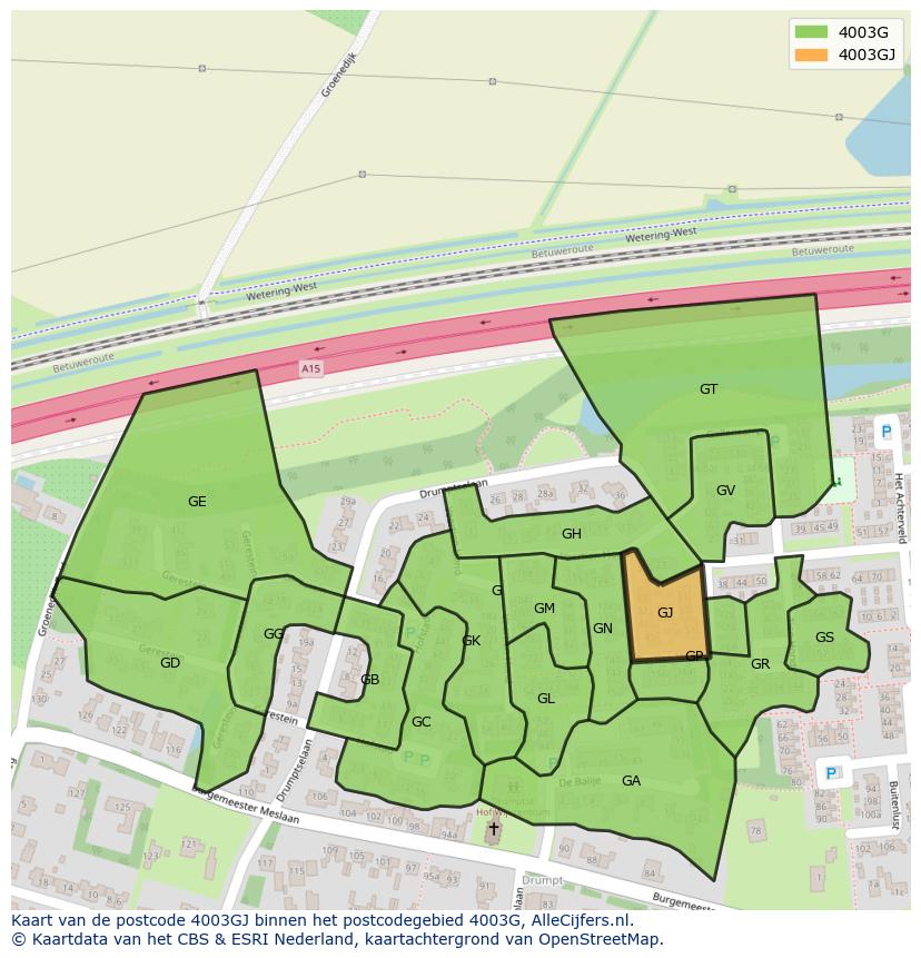 Afbeelding van het postcodegebied 4003 GJ op de kaart.
