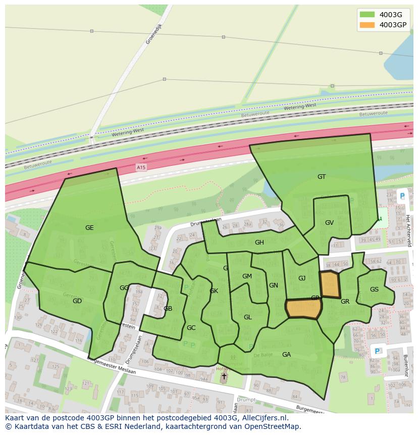 Afbeelding van het postcodegebied 4003 GP op de kaart.