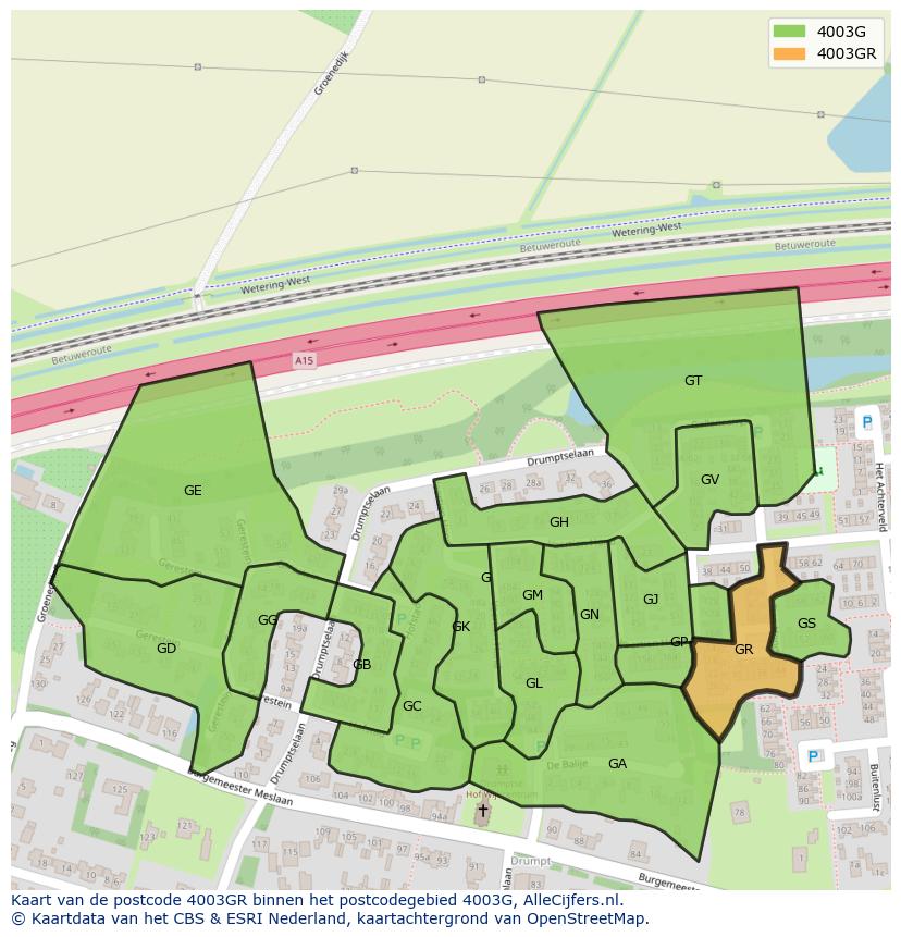 Afbeelding van het postcodegebied 4003 GR op de kaart.
