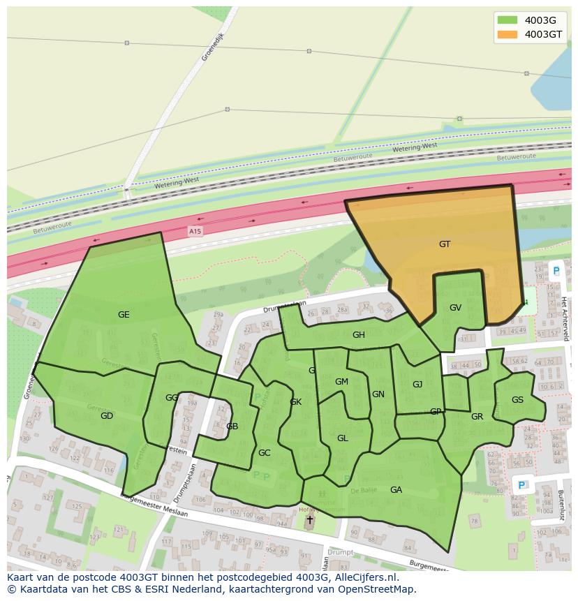 Afbeelding van het postcodegebied 4003 GT op de kaart.