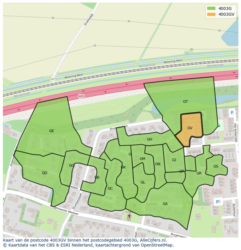 Afbeelding van het postcodegebied 4003 GV op de kaart.