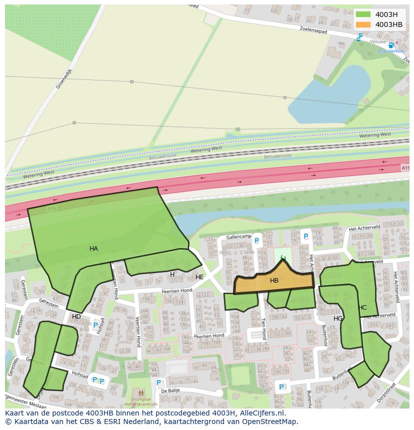 Afbeelding van het postcodegebied 4003 HB op de kaart.