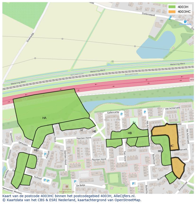 Afbeelding van het postcodegebied 4003 HC op de kaart.