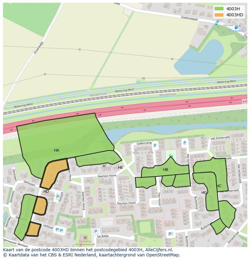 Afbeelding van het postcodegebied 4003 HD op de kaart.