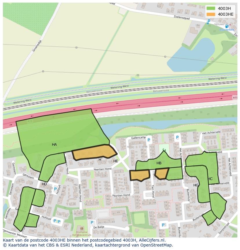 Afbeelding van het postcodegebied 4003 HE op de kaart.