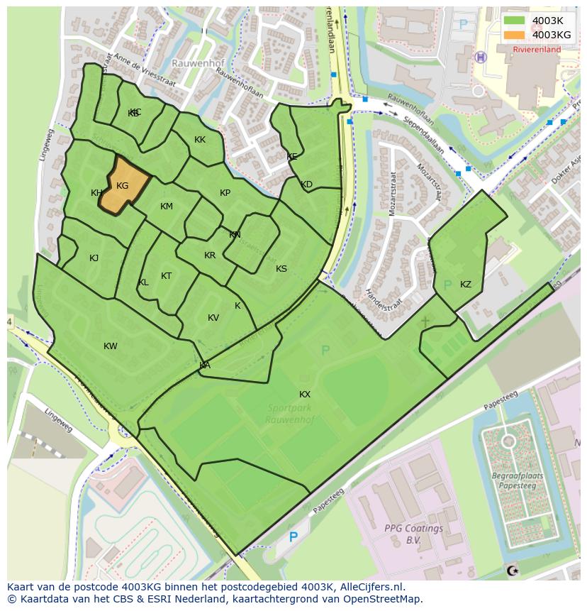 Afbeelding van het postcodegebied 4003 KG op de kaart.
