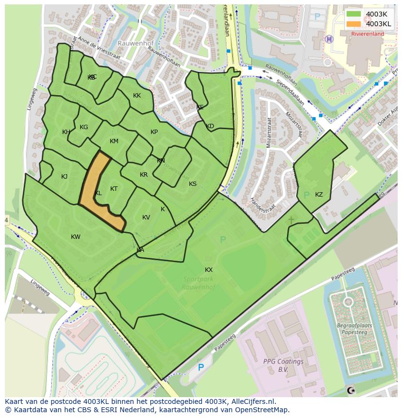 Afbeelding van het postcodegebied 4003 KL op de kaart.