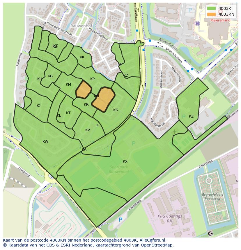Afbeelding van het postcodegebied 4003 KN op de kaart.