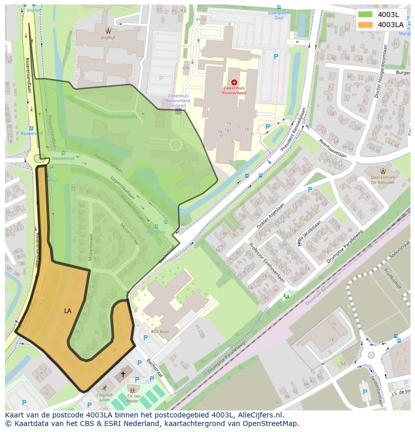 Afbeelding van het postcodegebied 4003 LA op de kaart.