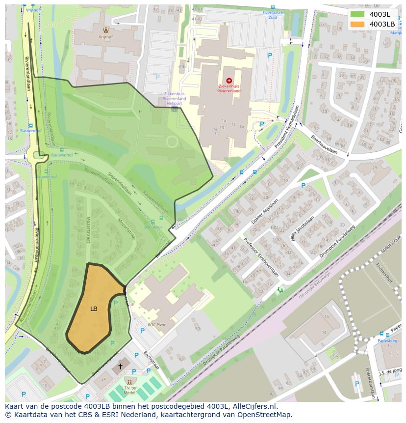 Afbeelding van het postcodegebied 4003 LB op de kaart.