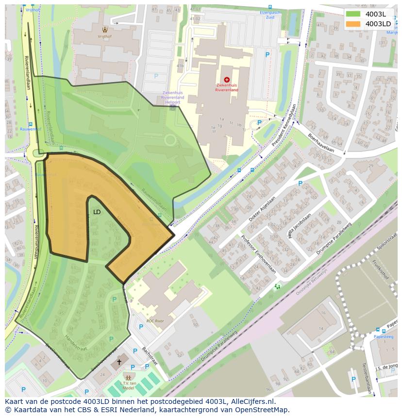 Afbeelding van het postcodegebied 4003 LD op de kaart.