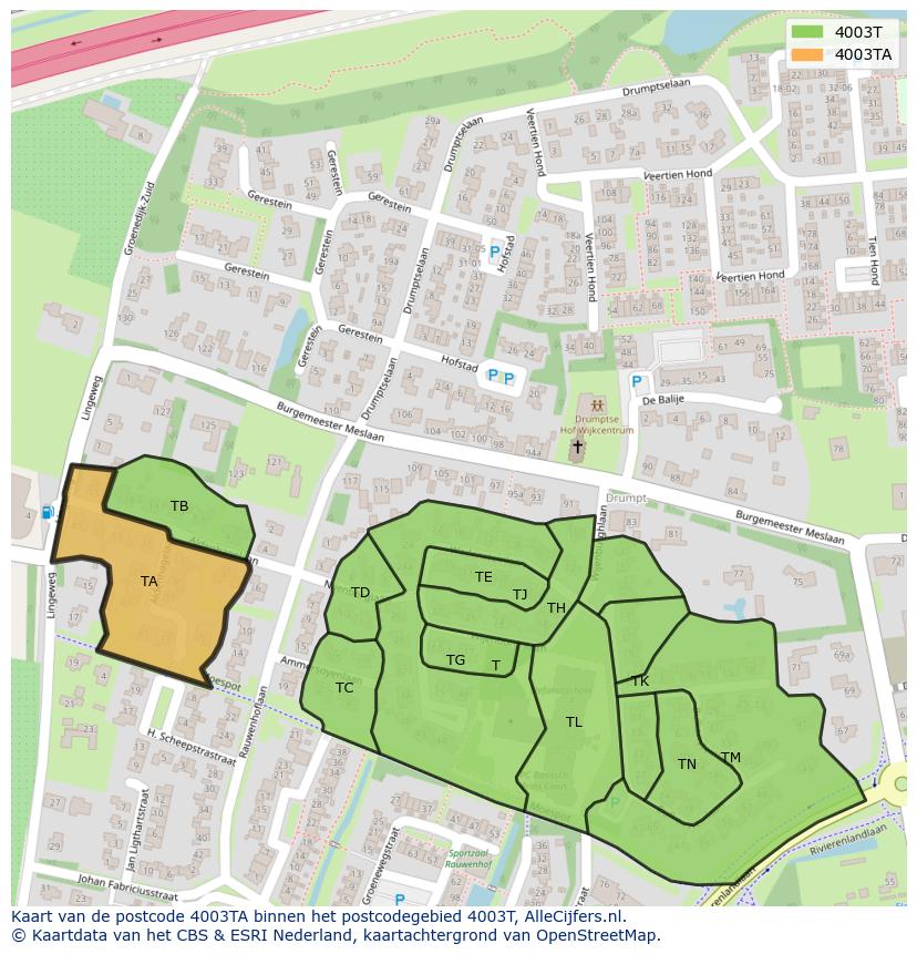 Afbeelding van het postcodegebied 4003 TA op de kaart.