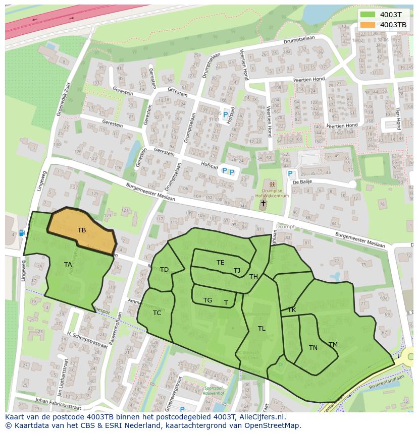 Afbeelding van het postcodegebied 4003 TB op de kaart.