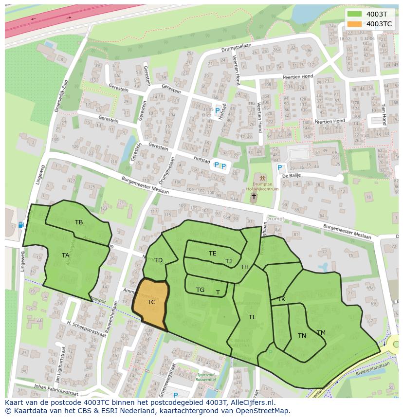 Afbeelding van het postcodegebied 4003 TC op de kaart.
