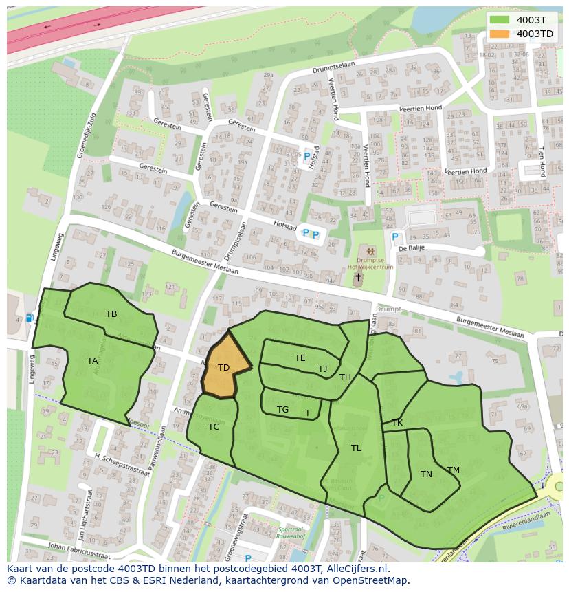 Afbeelding van het postcodegebied 4003 TD op de kaart.