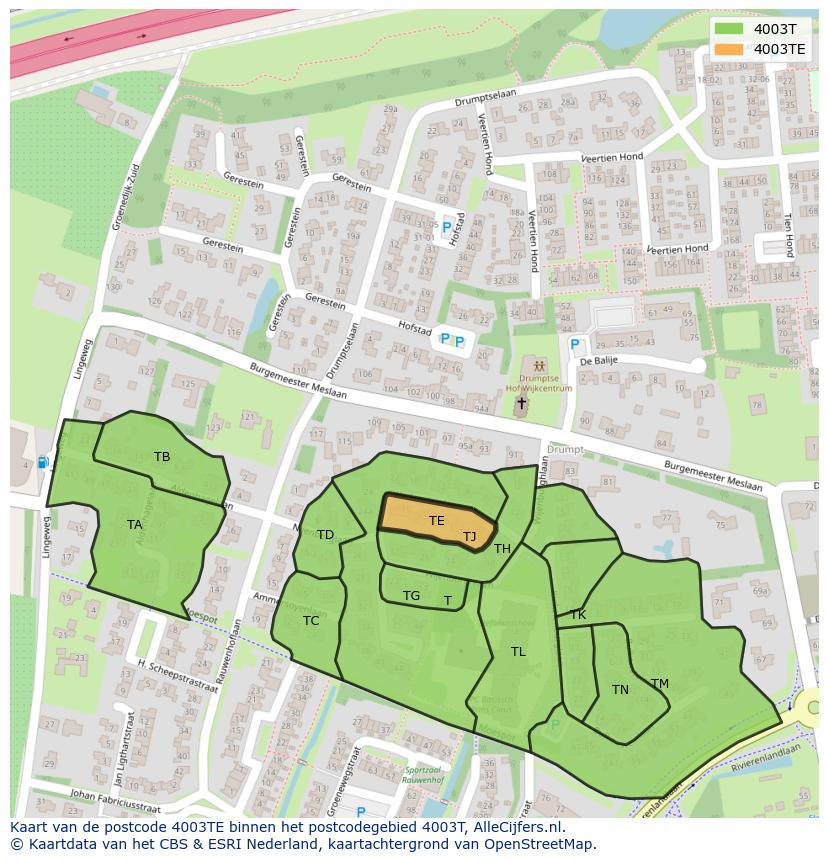 Afbeelding van het postcodegebied 4003 TE op de kaart.
