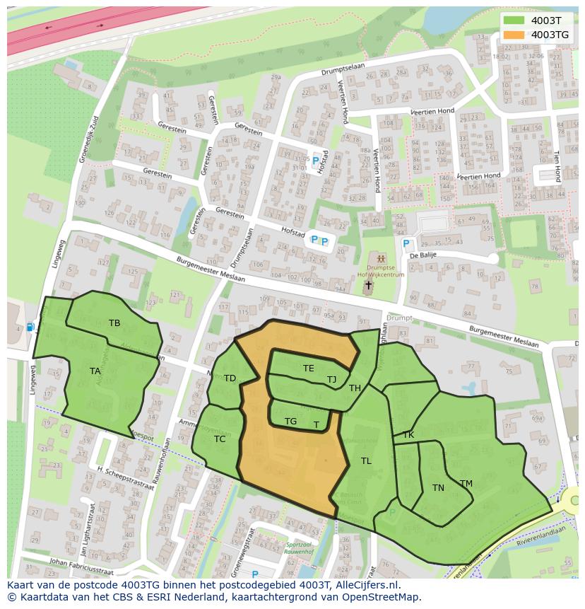 Afbeelding van het postcodegebied 4003 TG op de kaart.