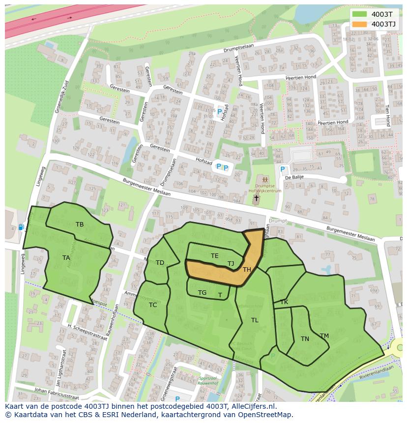 Afbeelding van het postcodegebied 4003 TJ op de kaart.