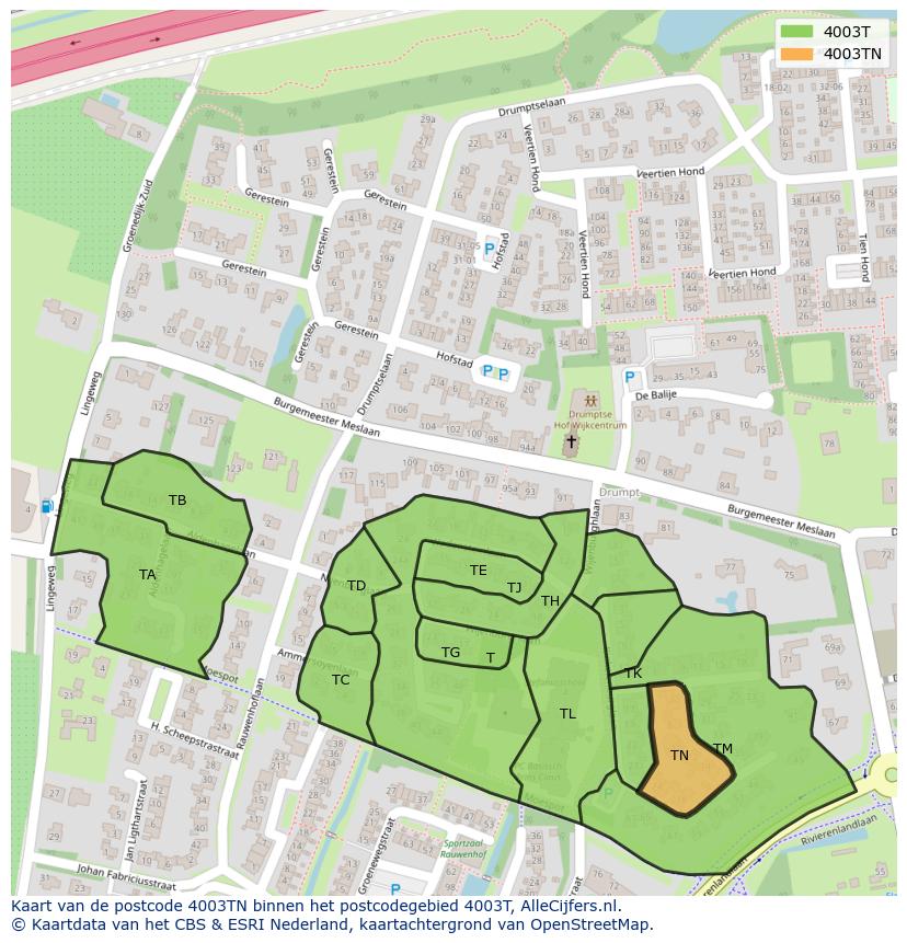 Afbeelding van het postcodegebied 4003 TN op de kaart.