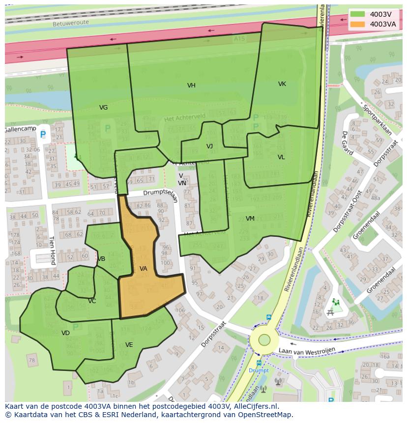 Afbeelding van het postcodegebied 4003 VA op de kaart.