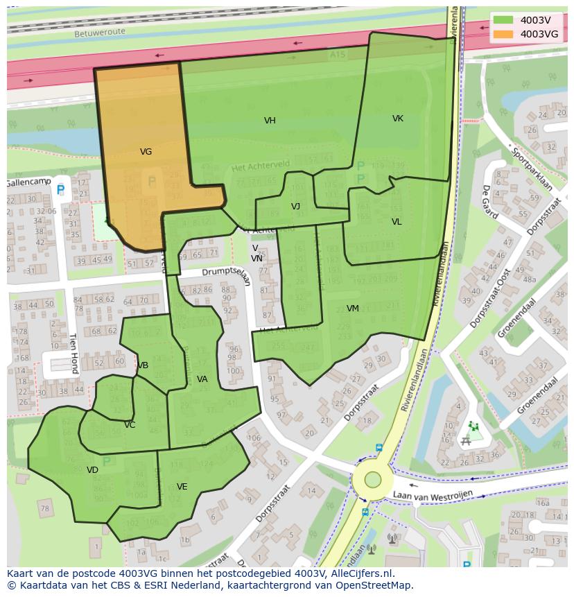 Afbeelding van het postcodegebied 4003 VG op de kaart.
