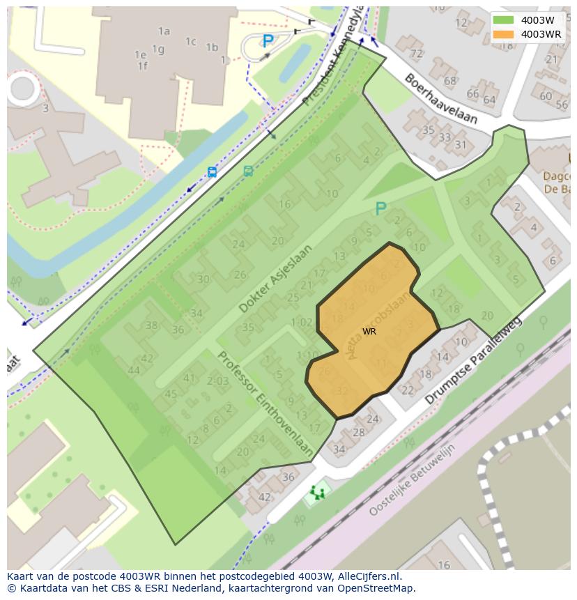 Afbeelding van het postcodegebied 4003 WR op de kaart.