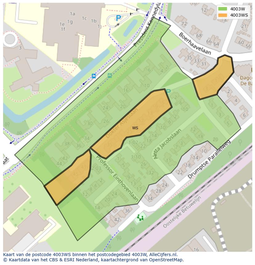 Afbeelding van het postcodegebied 4003 WS op de kaart.
