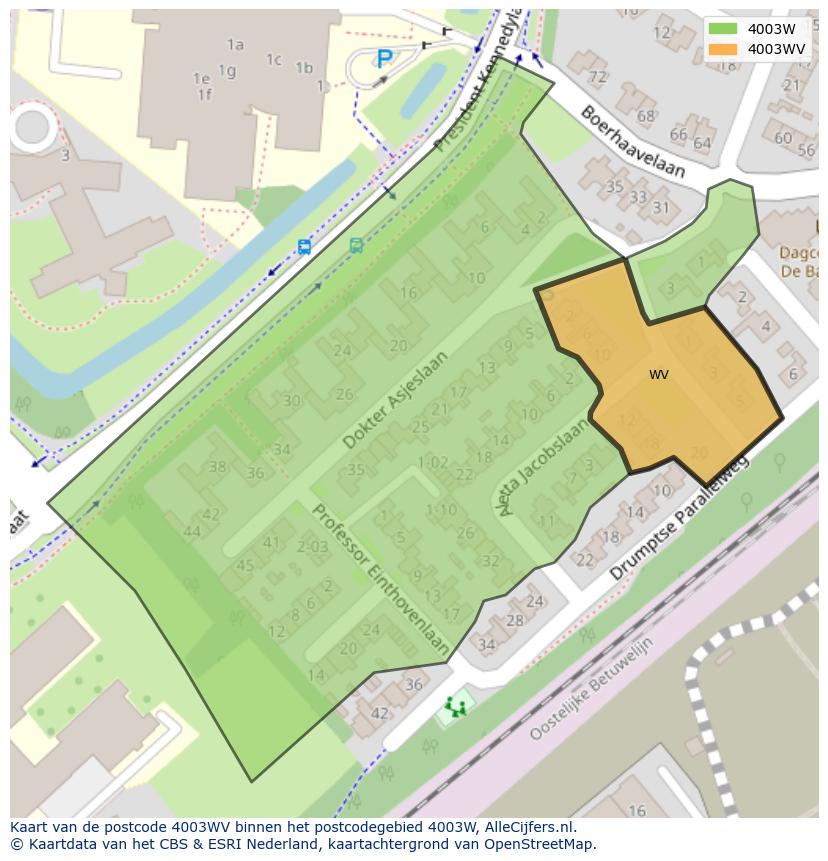Afbeelding van het postcodegebied 4003 WV op de kaart.