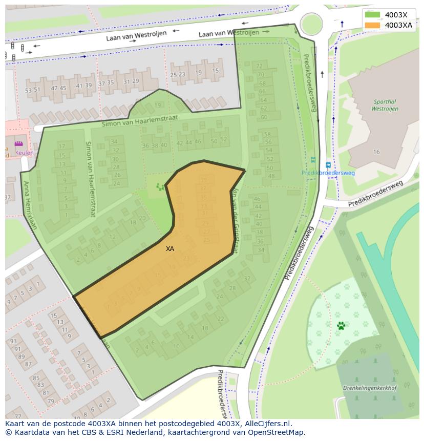 Afbeelding van het postcodegebied 4003 XA op de kaart.