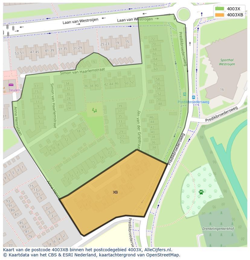 Afbeelding van het postcodegebied 4003 XB op de kaart.