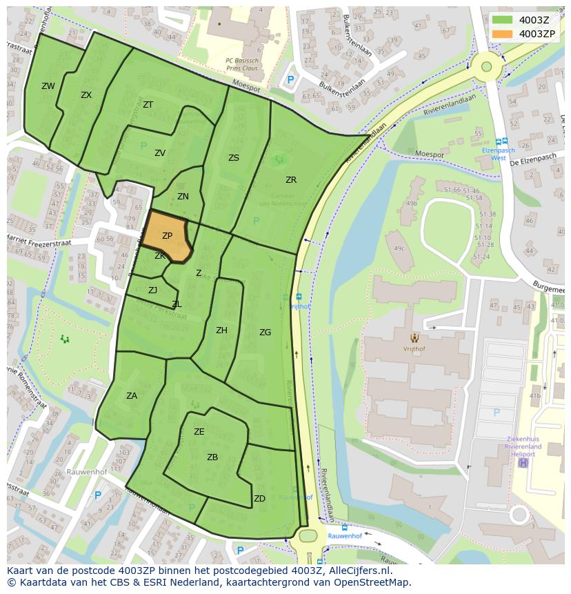 Afbeelding van het postcodegebied 4003 ZP op de kaart.