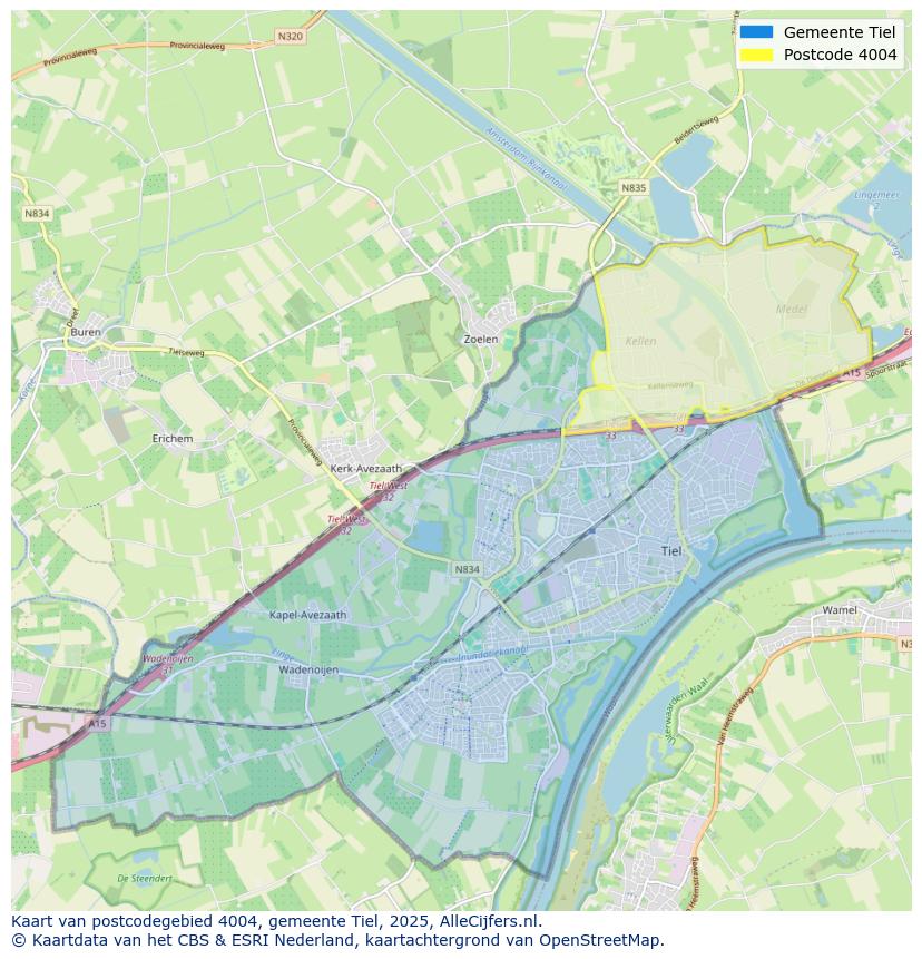 Afbeelding van het postcodegebied 4004 op de kaart.