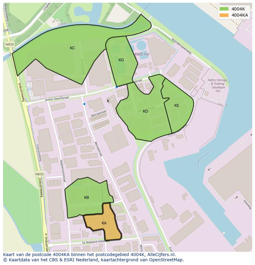 Afbeelding van het postcodegebied 4004 KA op de kaart.