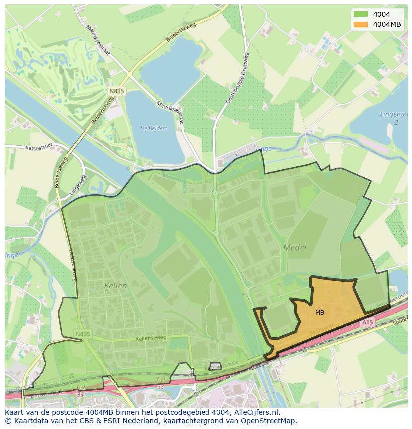 Afbeelding van het postcodegebied 4004 MB op de kaart.