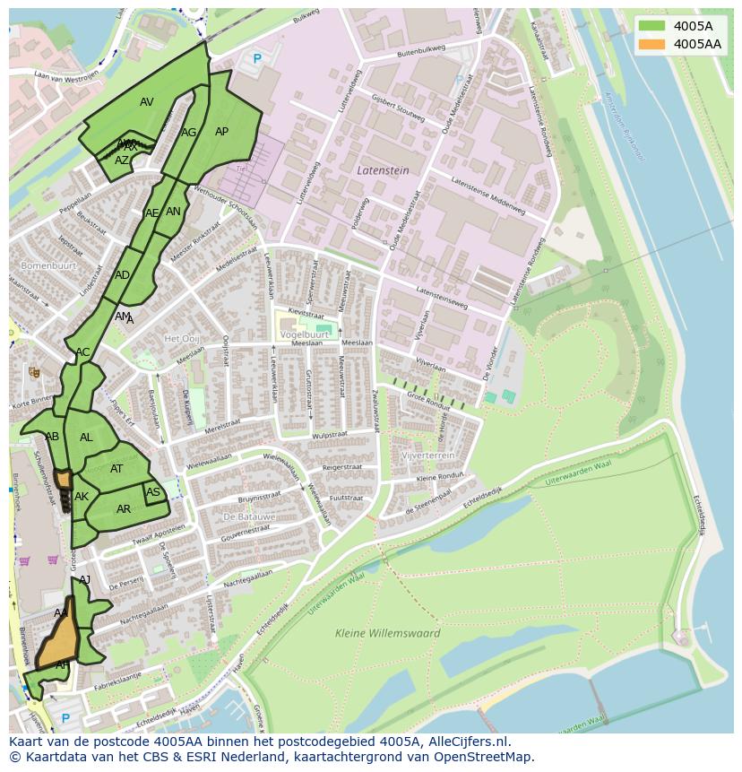 Afbeelding van het postcodegebied 4005 AA op de kaart.