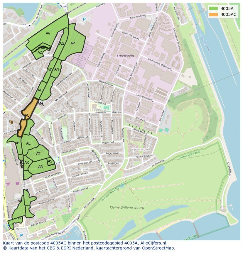 Afbeelding van het postcodegebied 4005 AC op de kaart.
