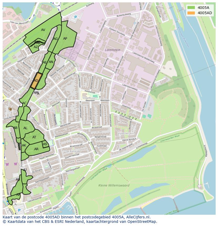 Afbeelding van het postcodegebied 4005 AD op de kaart.