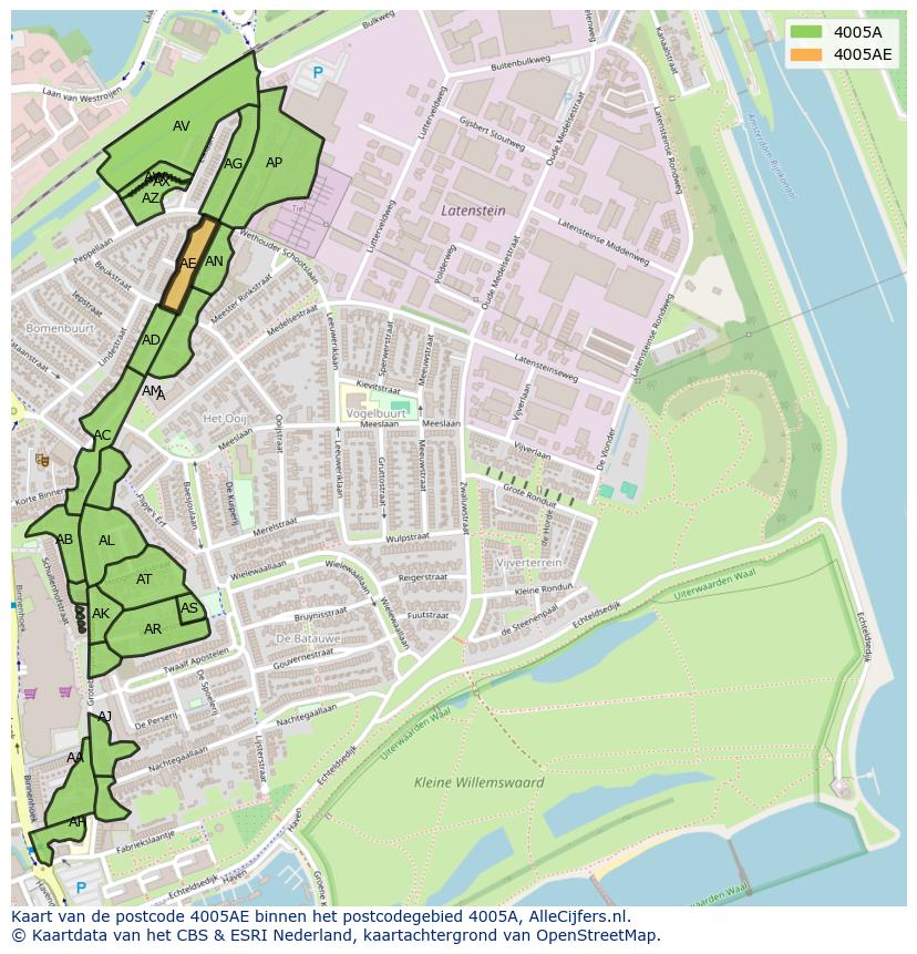 Afbeelding van het postcodegebied 4005 AE op de kaart.