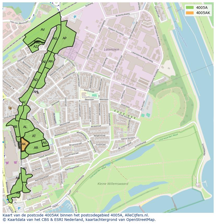 Afbeelding van het postcodegebied 4005 AK op de kaart.