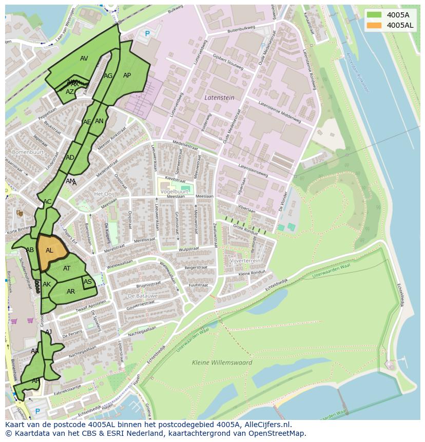 Afbeelding van het postcodegebied 4005 AL op de kaart.
