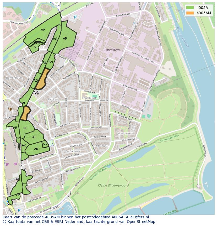 Afbeelding van het postcodegebied 4005 AM op de kaart.