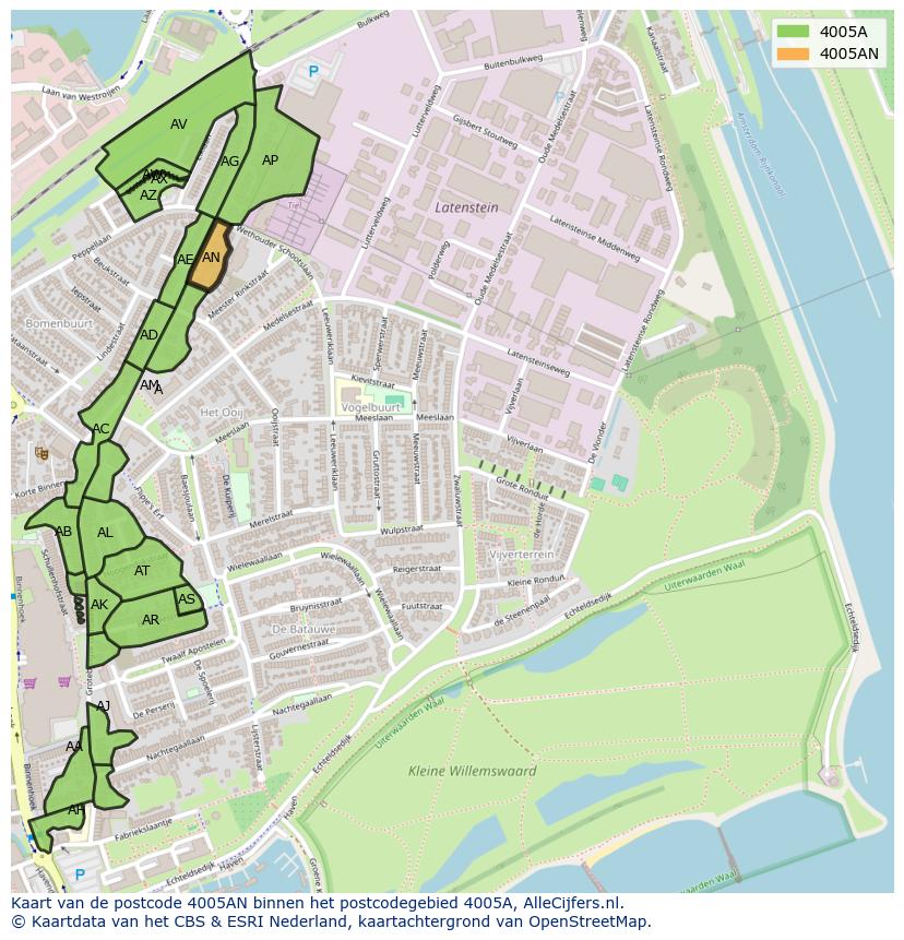 Afbeelding van het postcodegebied 4005 AN op de kaart.