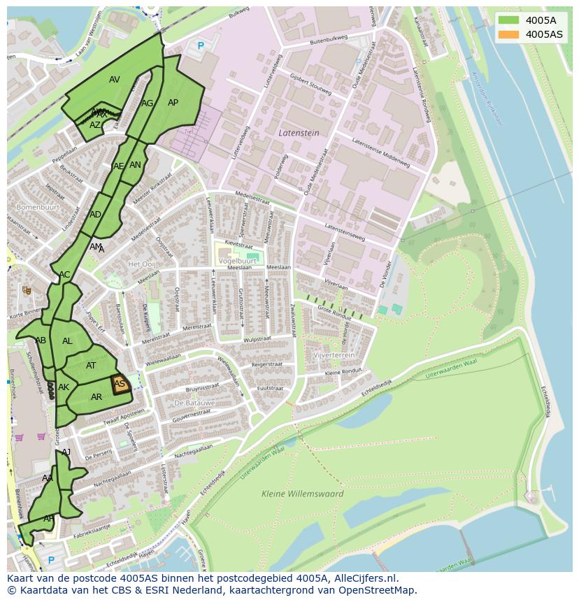 Afbeelding van het postcodegebied 4005 AS op de kaart.
