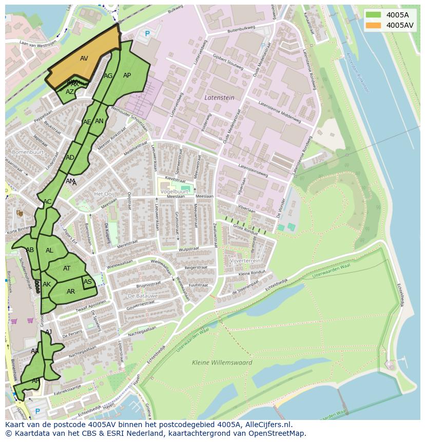 Afbeelding van het postcodegebied 4005 AV op de kaart.