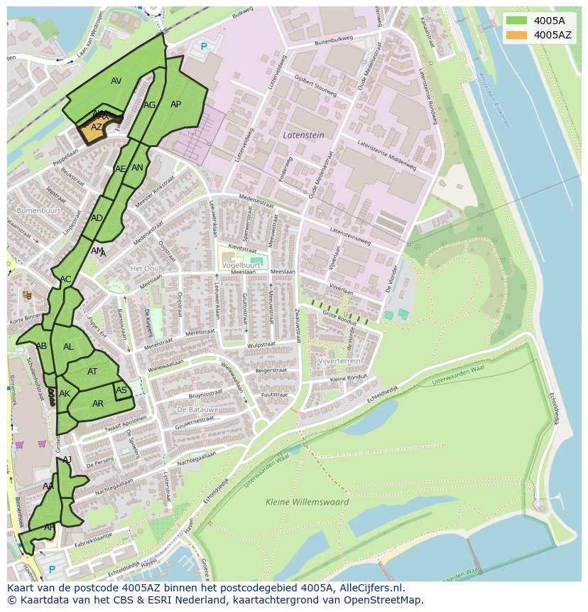 Afbeelding van het postcodegebied 4005 AZ op de kaart.