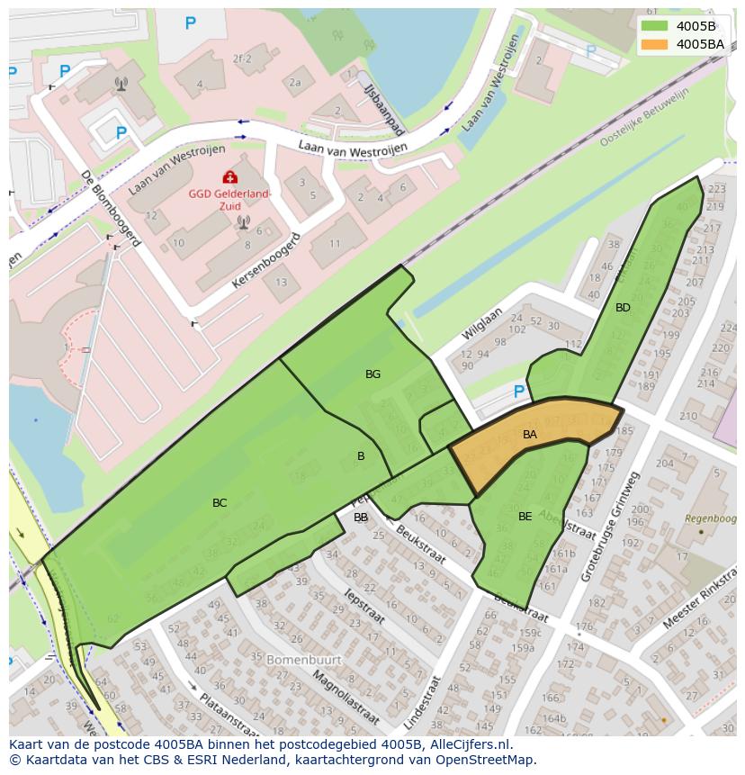 Afbeelding van het postcodegebied 4005 BA op de kaart.