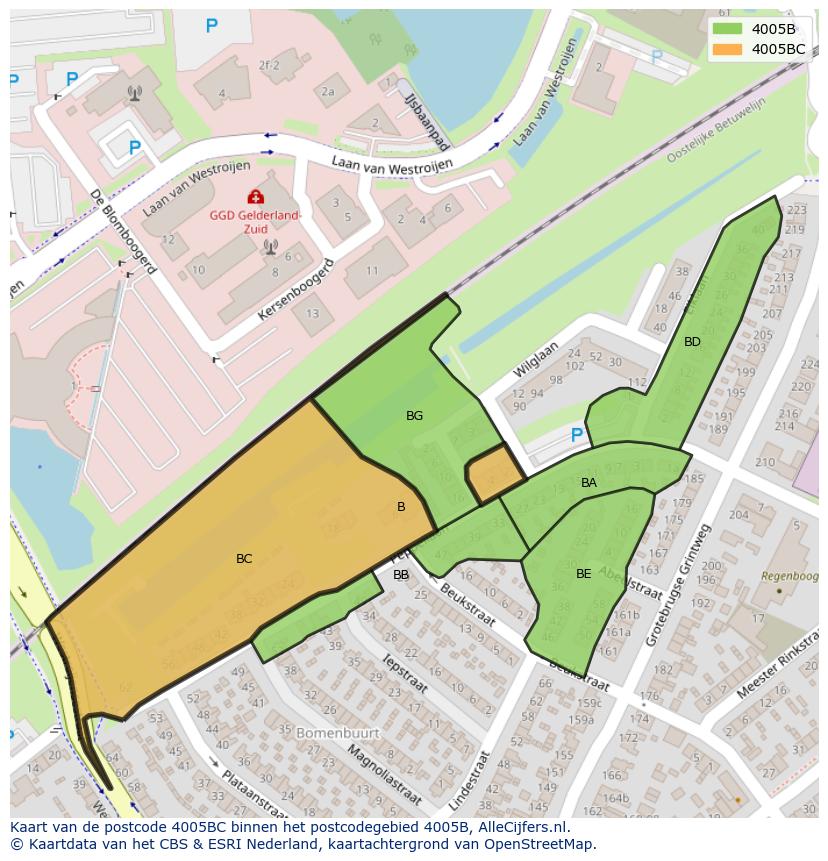 Afbeelding van het postcodegebied 4005 BC op de kaart.