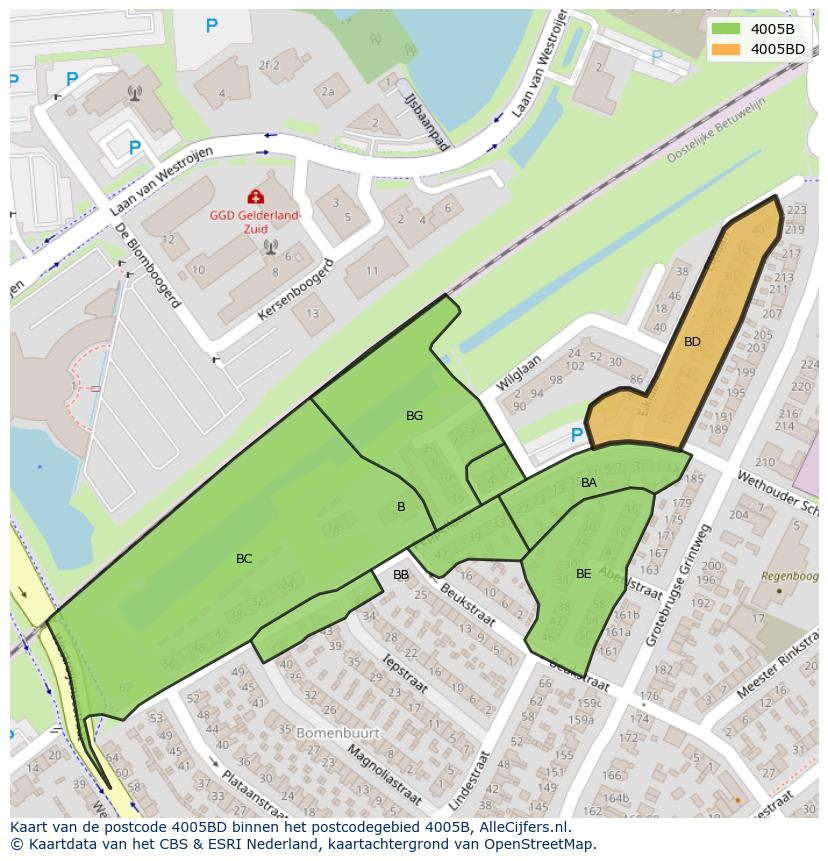 Afbeelding van het postcodegebied 4005 BD op de kaart.