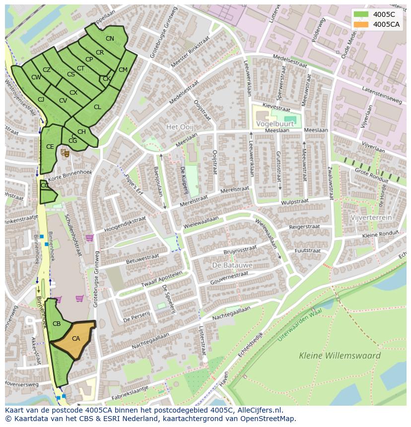Afbeelding van het postcodegebied 4005 CA op de kaart.